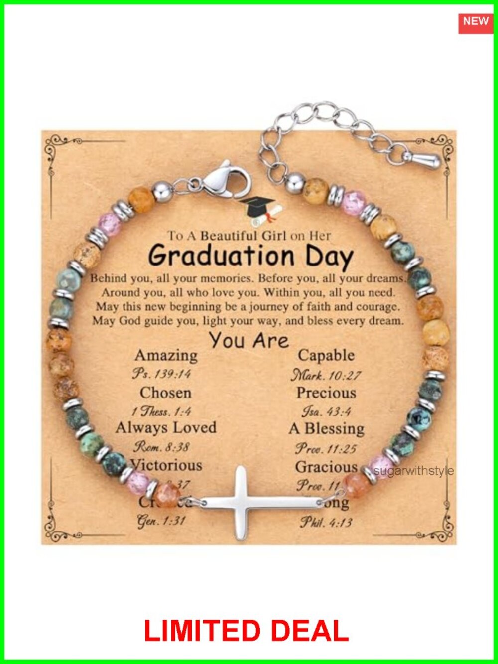 Cross Bracelet Graduation Gift Set Beaded Stainless Steel Adjustable